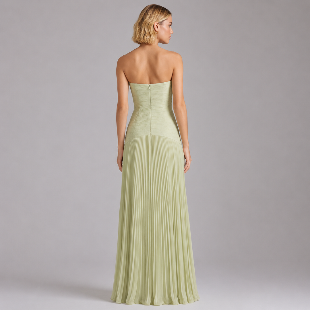 Flute | Sage Green Strapless Pleated Formal Maxi Dress