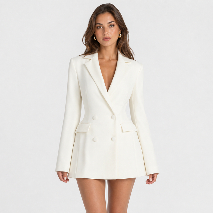 Lead | White Long Sleeve Double Breasted Blazer Mini Dress