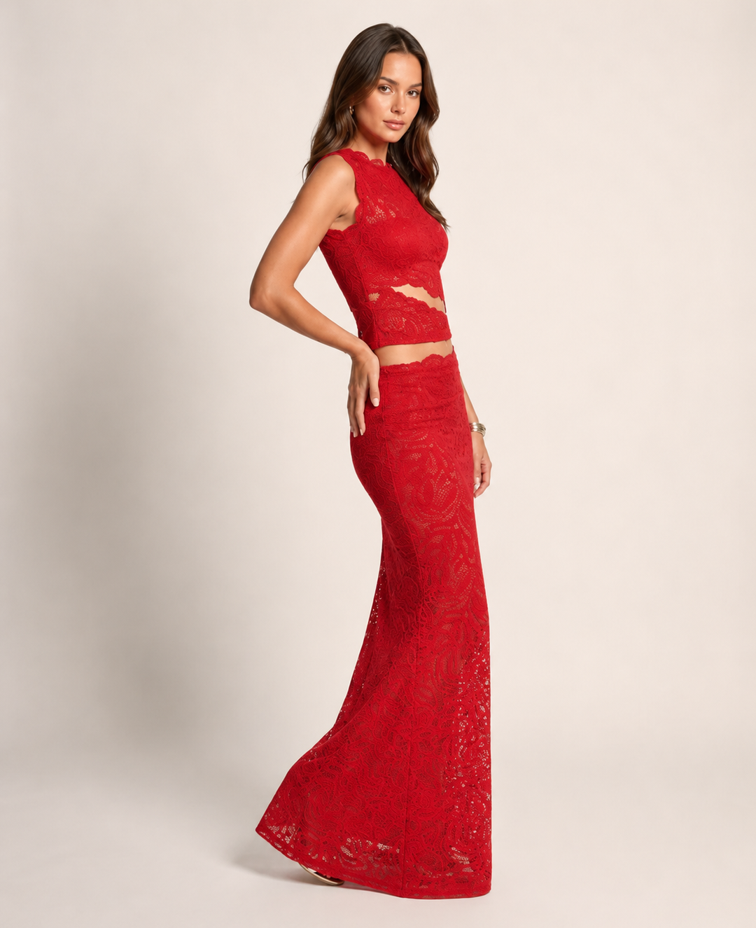 Ache | Red Crop Top &amp; Maxi Skirt Two-Piece Set