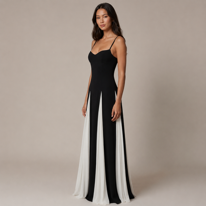 Stir | Black White Sweetheart Contrast Panel Maxi Dress