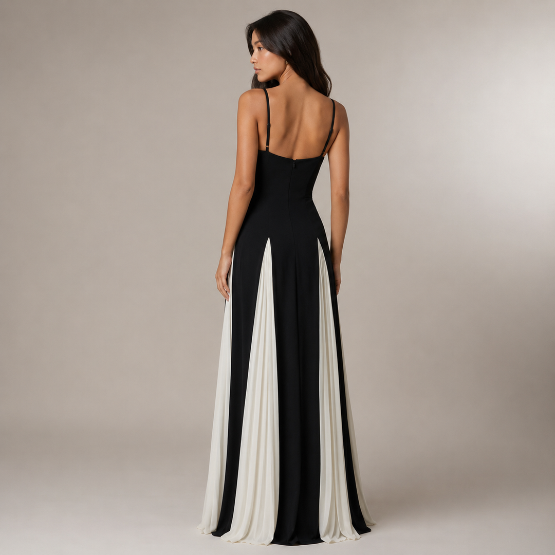 Stir | Black White Sweetheart Contrast Panel Maxi Dress