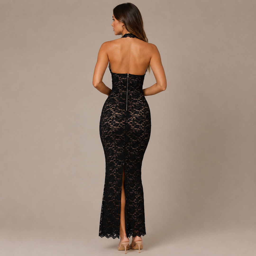 Reign | Black Lace Halter Maxi Dress