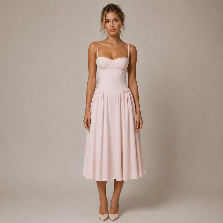 Swing | Pink Corset Bustier Drop Waist Midi Dress