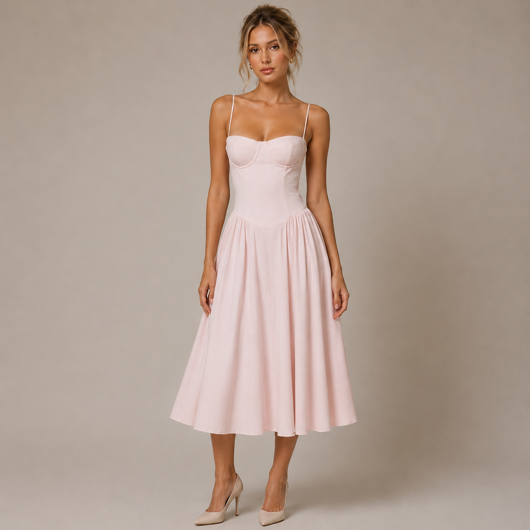 Swing | Pink Corset Bustier Drop Waist Midi Dress
