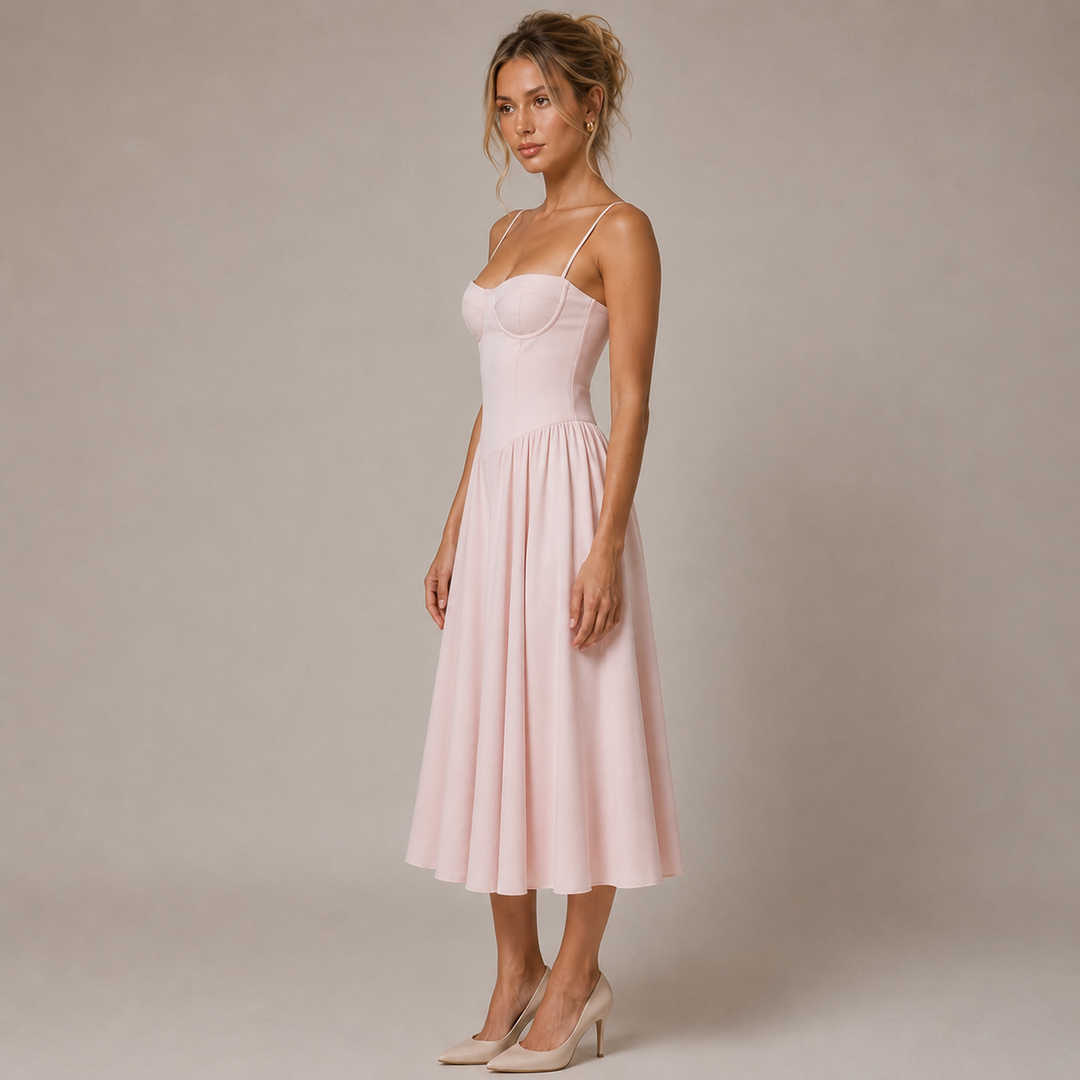 Swing | Pink Corset Bustier Drop Waist Midi Dress