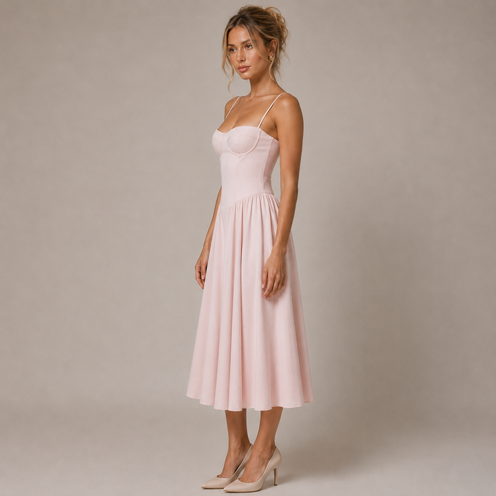 Swing | Pink Corset Bustier Drop Waist Midi Dress