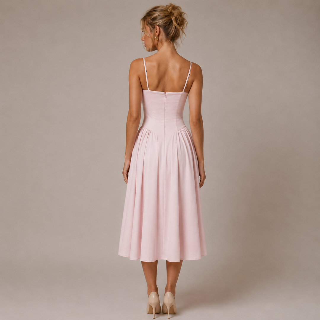 Swing | Pink Corset Bustier Drop Waist Midi Dress