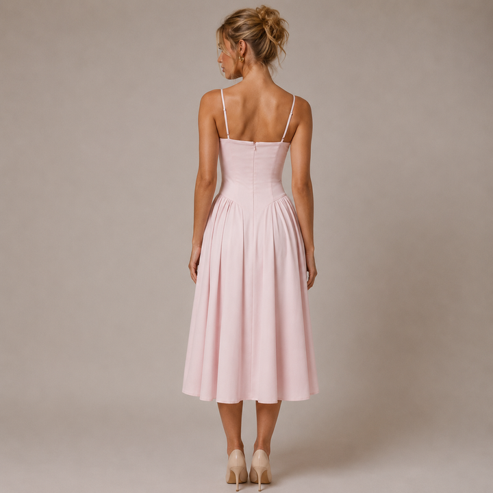 Swing | Pink Corset Bustier Drop Waist Midi Dress
