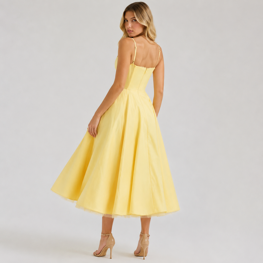 Note | Yellow Corset Sweetheart Bustier Full Skirt Midi Dres