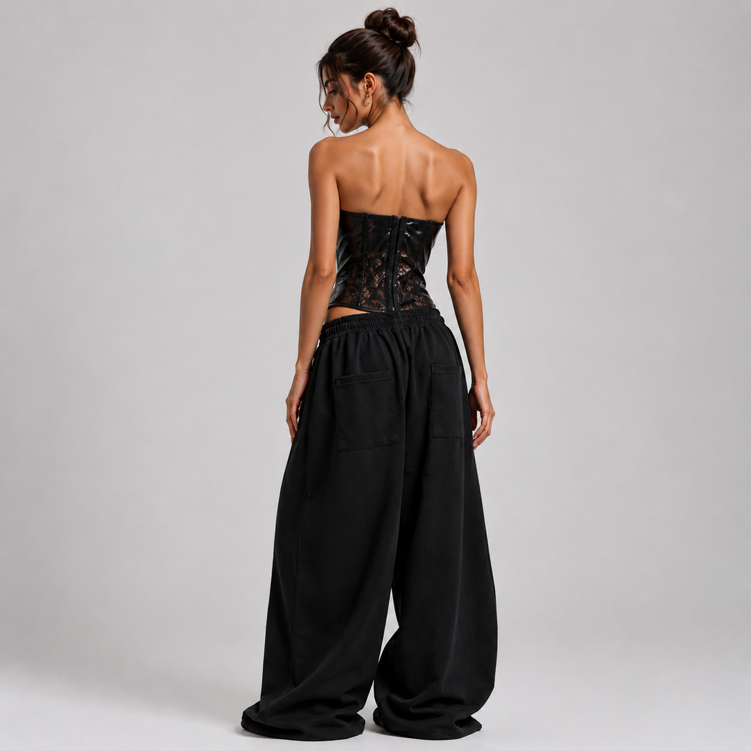 Vice | Black Faux Leather Lace Corset Top