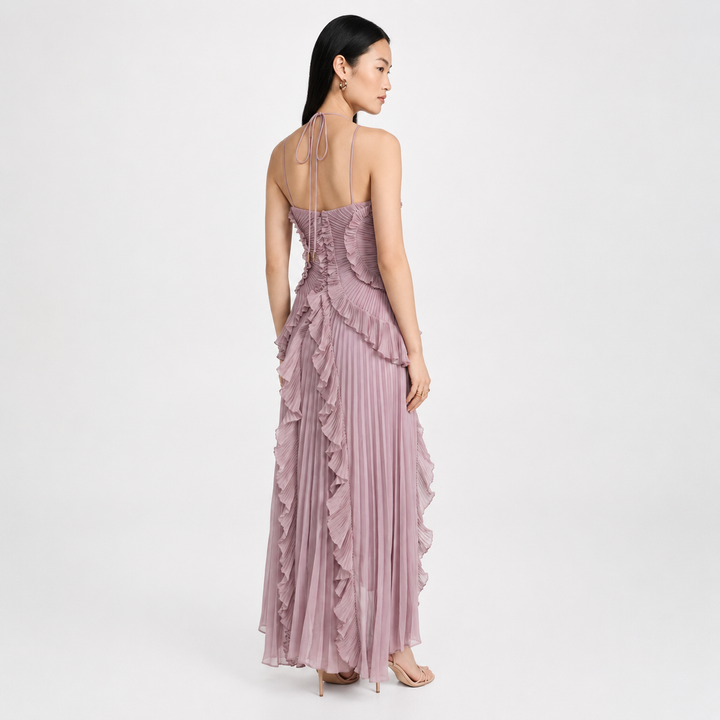 Grace | Purple Pleated Frill Wedding Guest Maxi Dress