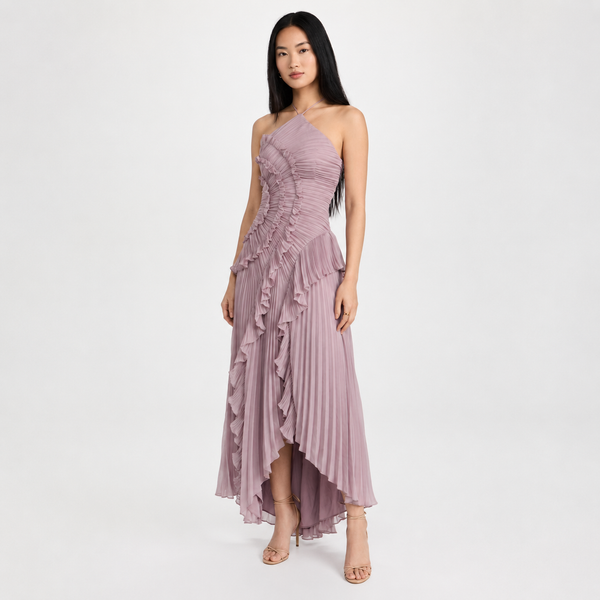 Grace | Purple Pleated Frill Wedding Guest Maxi Dress