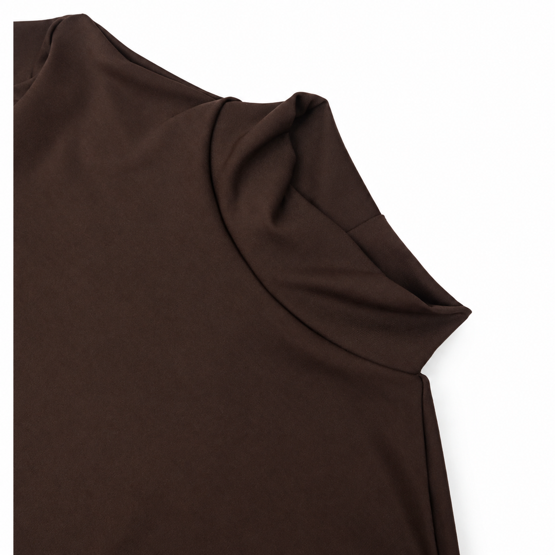 Tuck | Brown Turtleneck Long Sleeve Ruched Maxi Dress