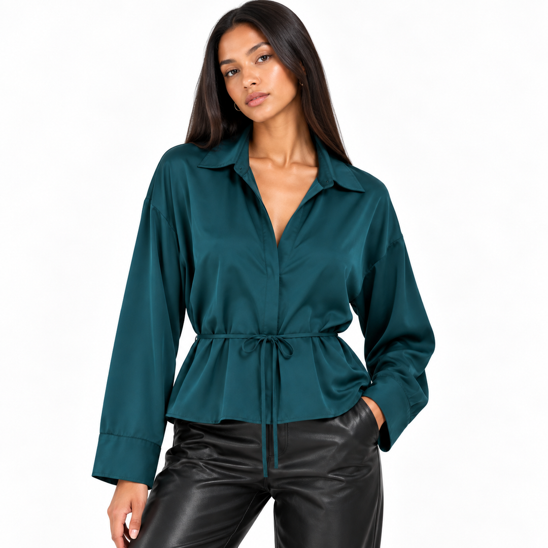 Smooth | Satin Tie Waist Peplum Blouse