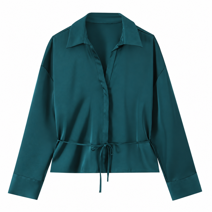 Smooth | Satin Tie Waist Peplum Blouse