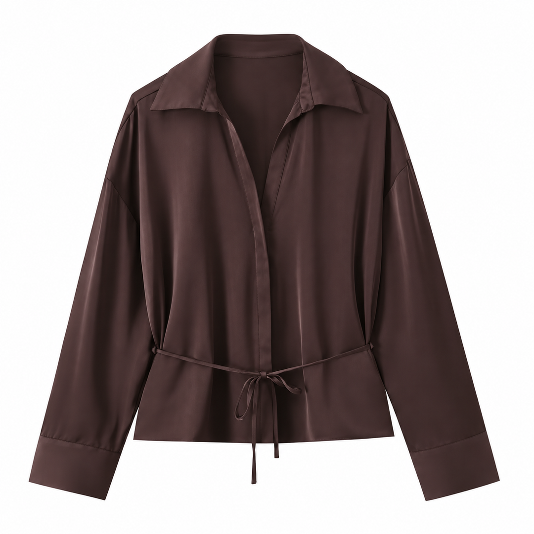 Smooth | Satin Tie Waist Peplum Blouse