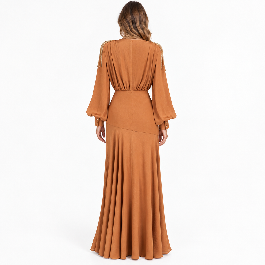 Hiss | V-Neck Balloon Sleeve Maxi Dress