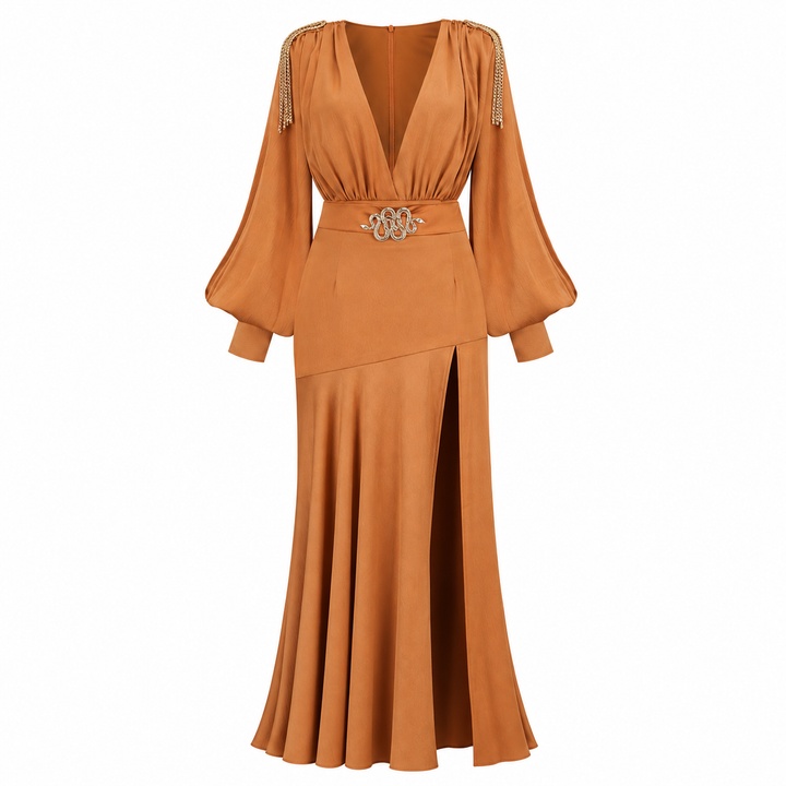 Hiss | V-Neck Balloon Sleeve Maxi Dress