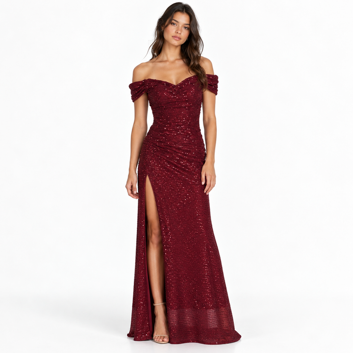 Yearn | Off Shoulder Sequin Sweetheart Mermaid Maxi Dress