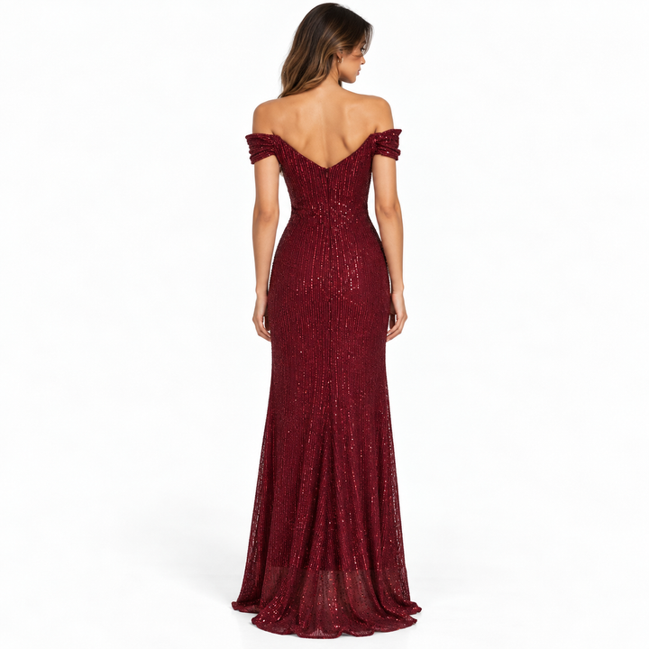 Yearn | Off Shoulder Sequin Sweetheart Mermaid Maxi Dress