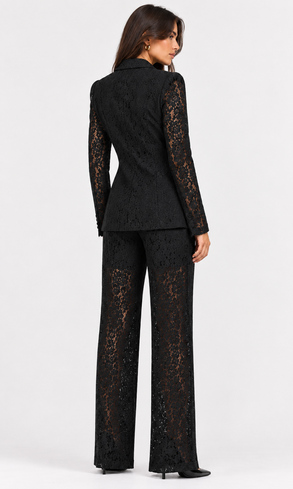 Veil | Lace Peplum Blazer and Wide Leg Pants Set