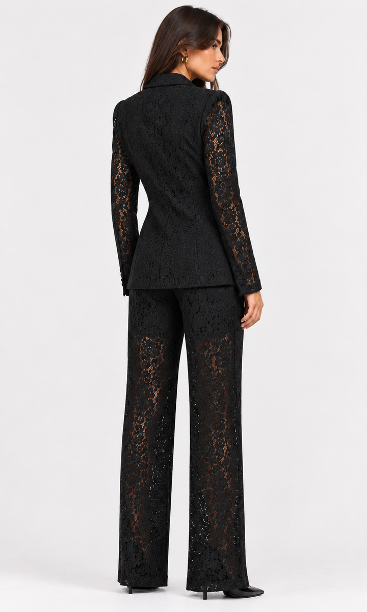 Veil | Lace Peplum Blazer and Wide Leg Pants Set