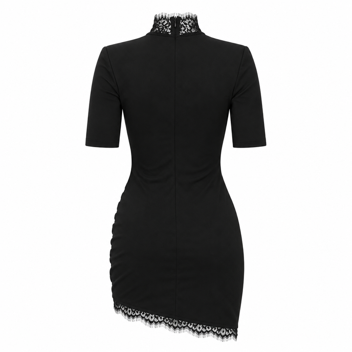 Catch | Black Lace Trim Mock Neck Cutout Bodycon Mini Dress