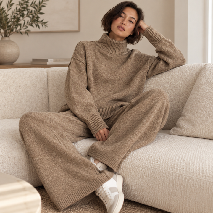 Lax | Turtleneck Sweater Wide Leg Pants Lounge Set