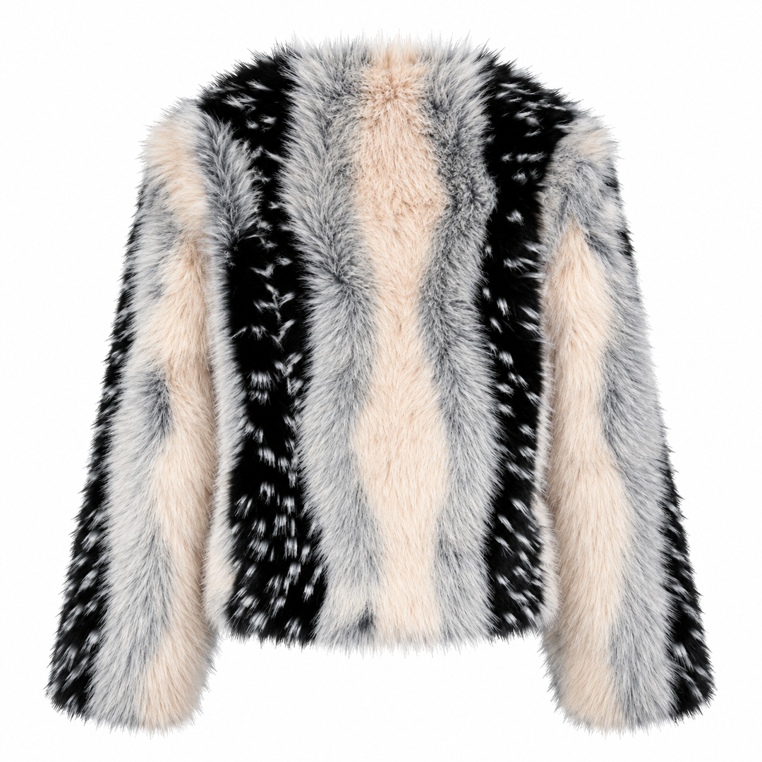 Graze | Black and White Stripe Faux Fur Jacket
