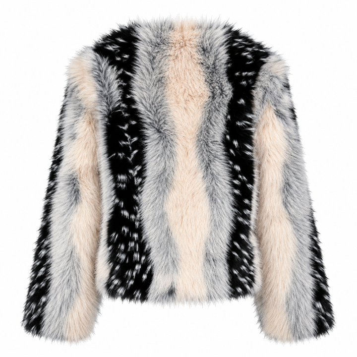Graze | Black and White Stripe Faux Fur Jacket