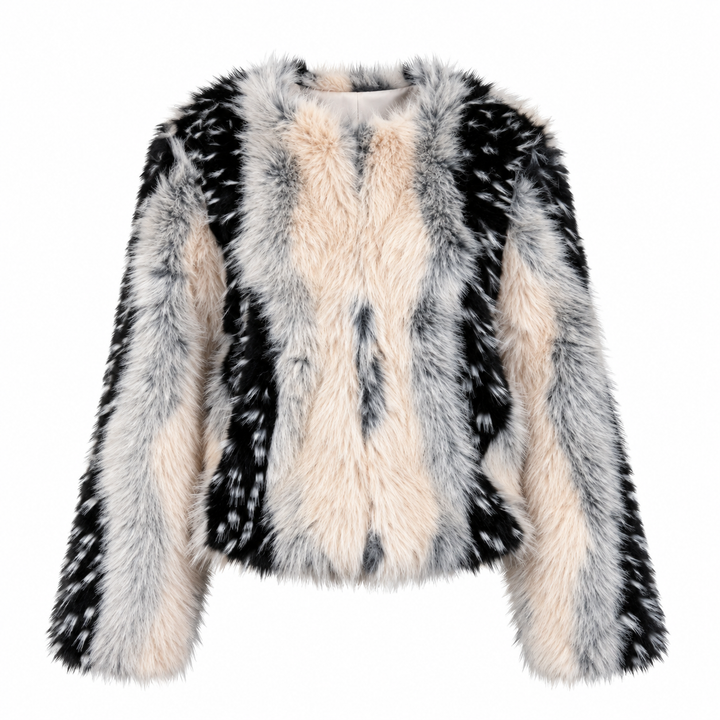Graze | Black and White Stripe Faux Fur Jacket
