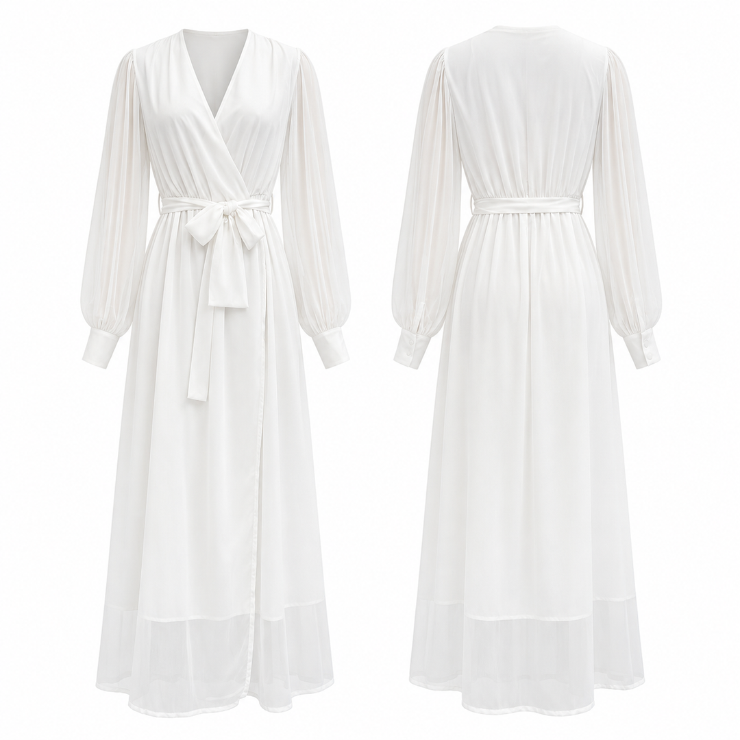 Flare | Chiffon V Neck Long Sleeve Wrap Maxi Dress