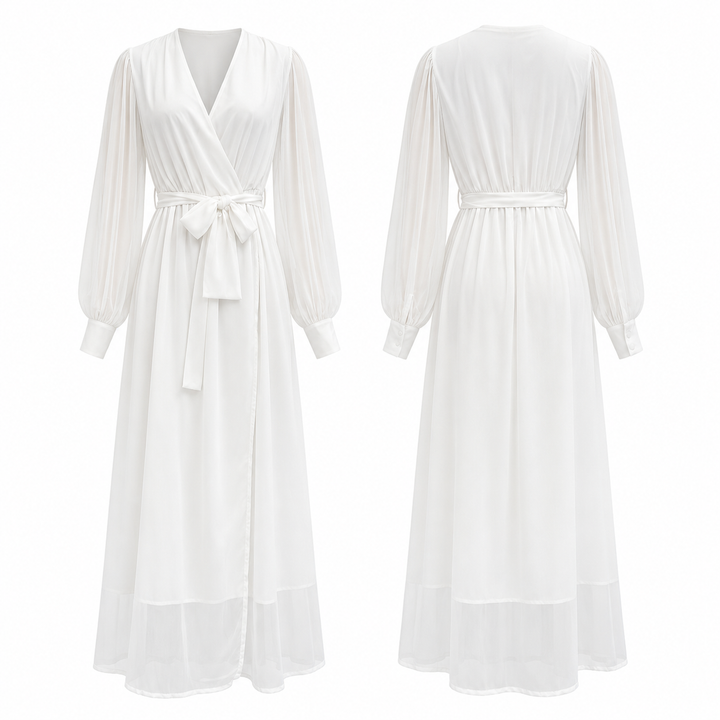 Flare | Chiffon V Neck Long Sleeve Wrap Maxi Dress