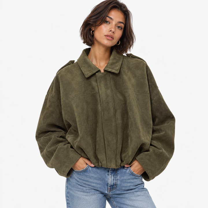 Latch | Faux Suede Oversized Bomber Jacket
