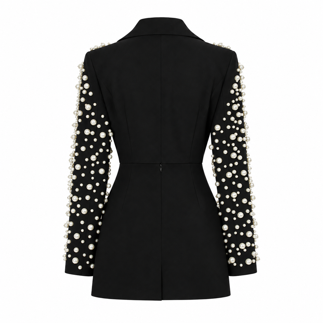 High | Pearl Embellished Cropped Blazer Skirt Set