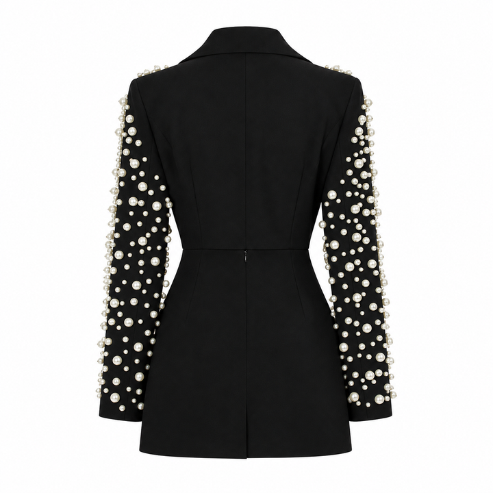 High | Pearl Embellished Cropped Blazer Skirt Set