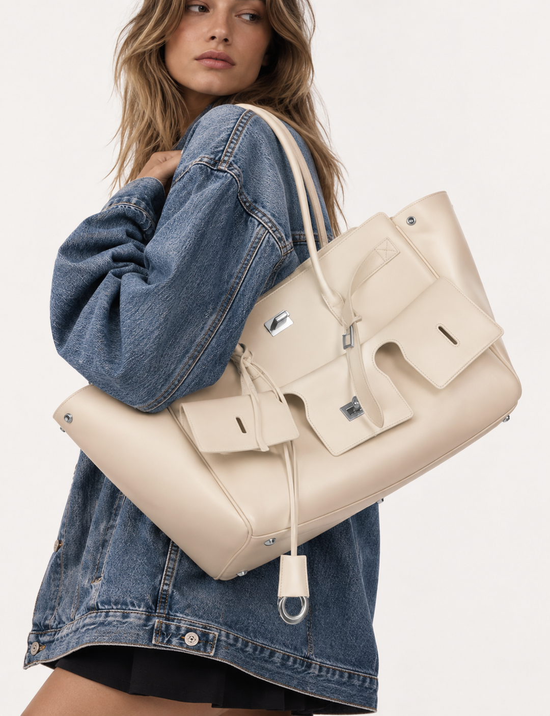 Lex | Faux Leather Turn Lock Pocket Tote Bag