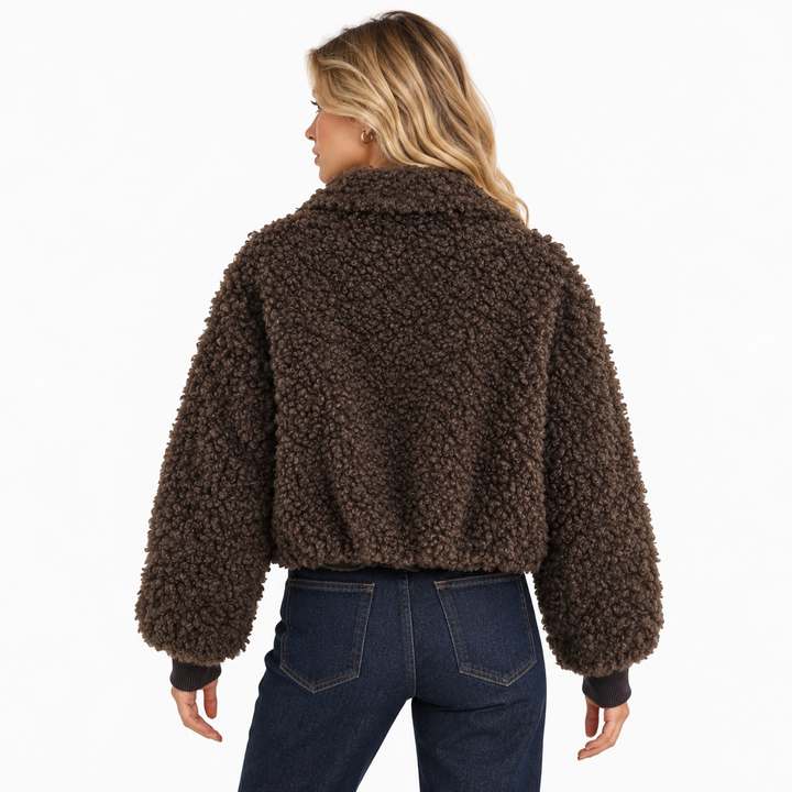 Curl | Chocolate Brown Cropped Teddy Sherpa Jacket