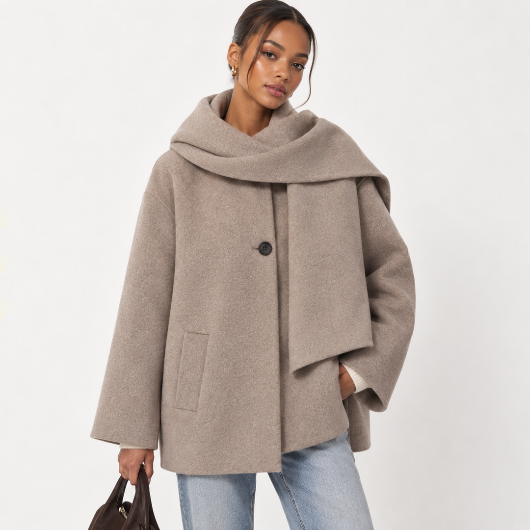 Charm | Beige Scarf Collar Cape Coat
