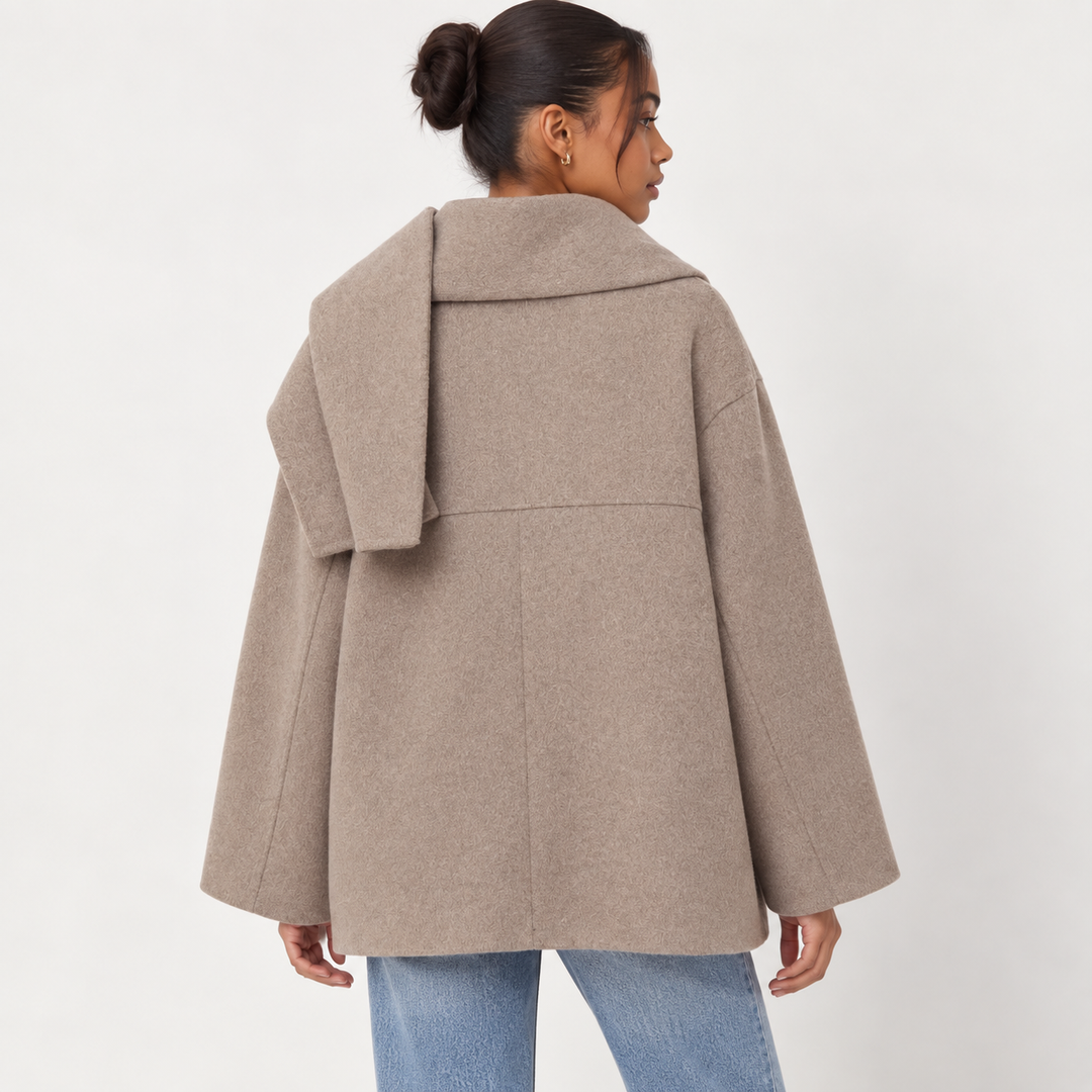 Charm | Beige Scarf Collar Cape Coat