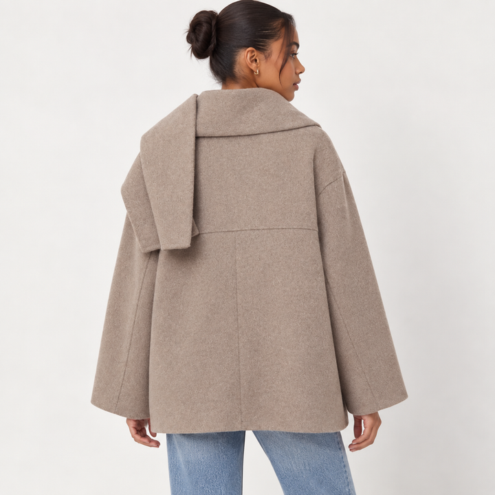 Charm | Beige Scarf Collar Cape Coat
