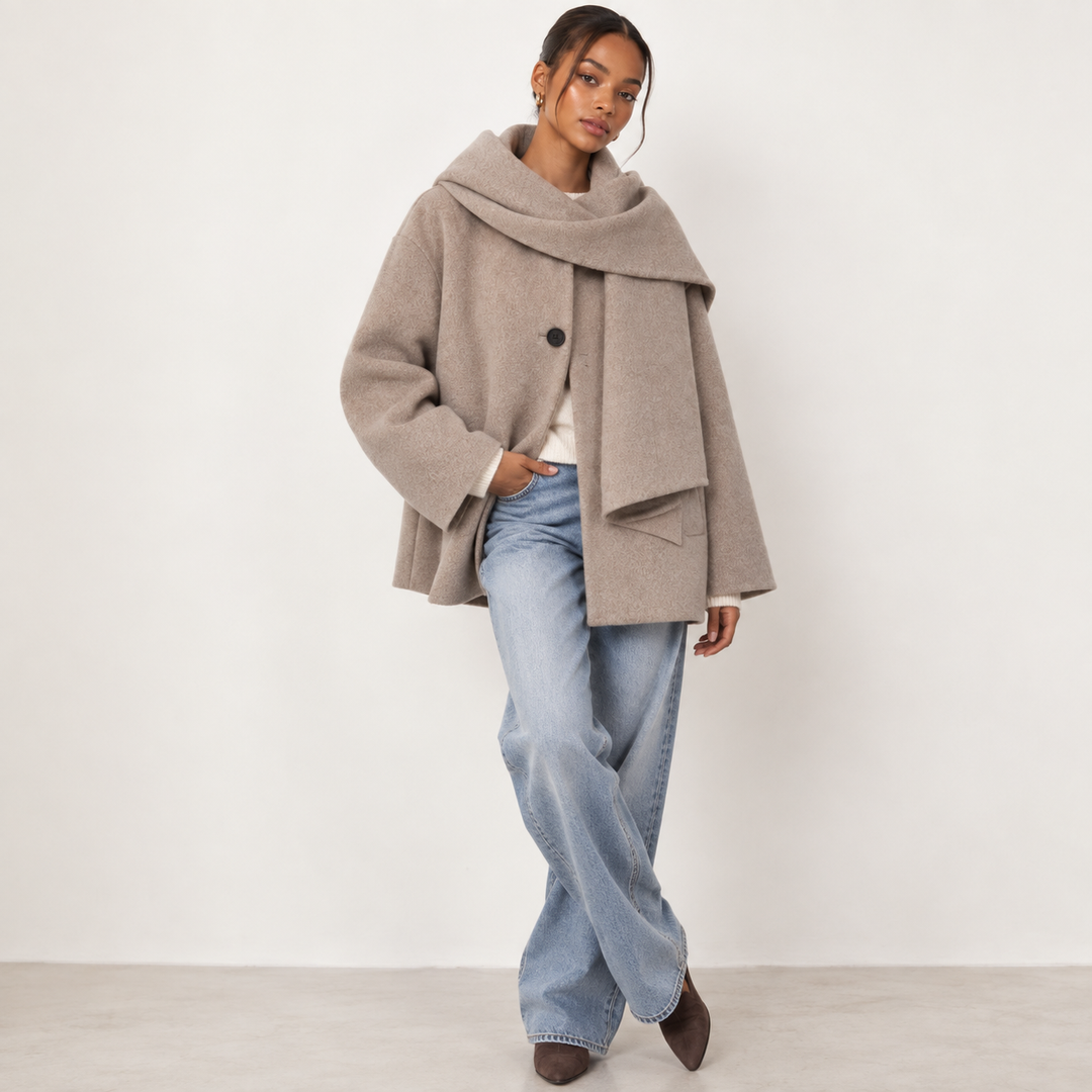 Charm | Beige Scarf Collar Cape Coat