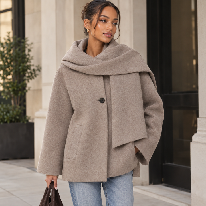 Charm | Beige Scarf Collar Cape Coat