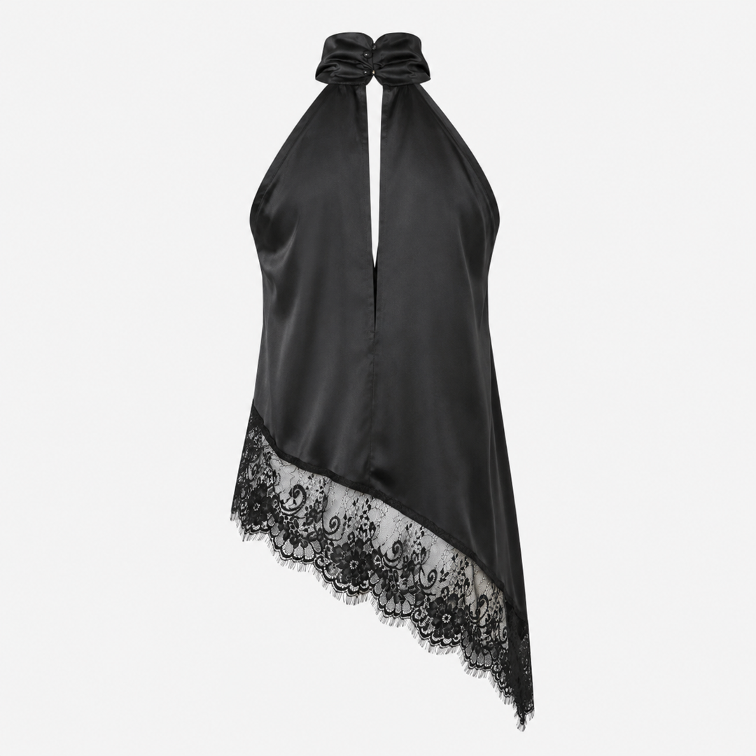 Slant | Halter Lace Trim Asymmetric Top