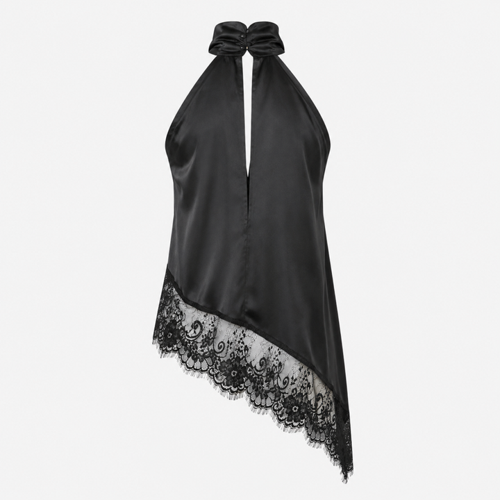 Slant | Halter Lace Trim Asymmetric Top