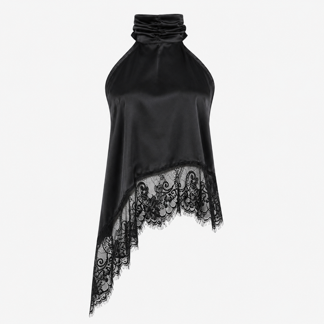 Slant | Halter Lace Trim Asymmetric Top
