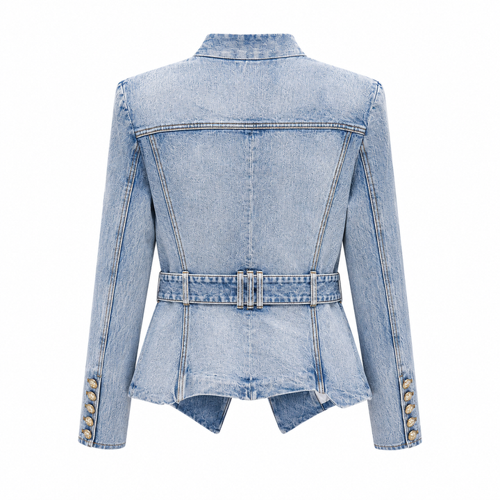 Risk | Denim Peplum Jacket with Belted Waist
