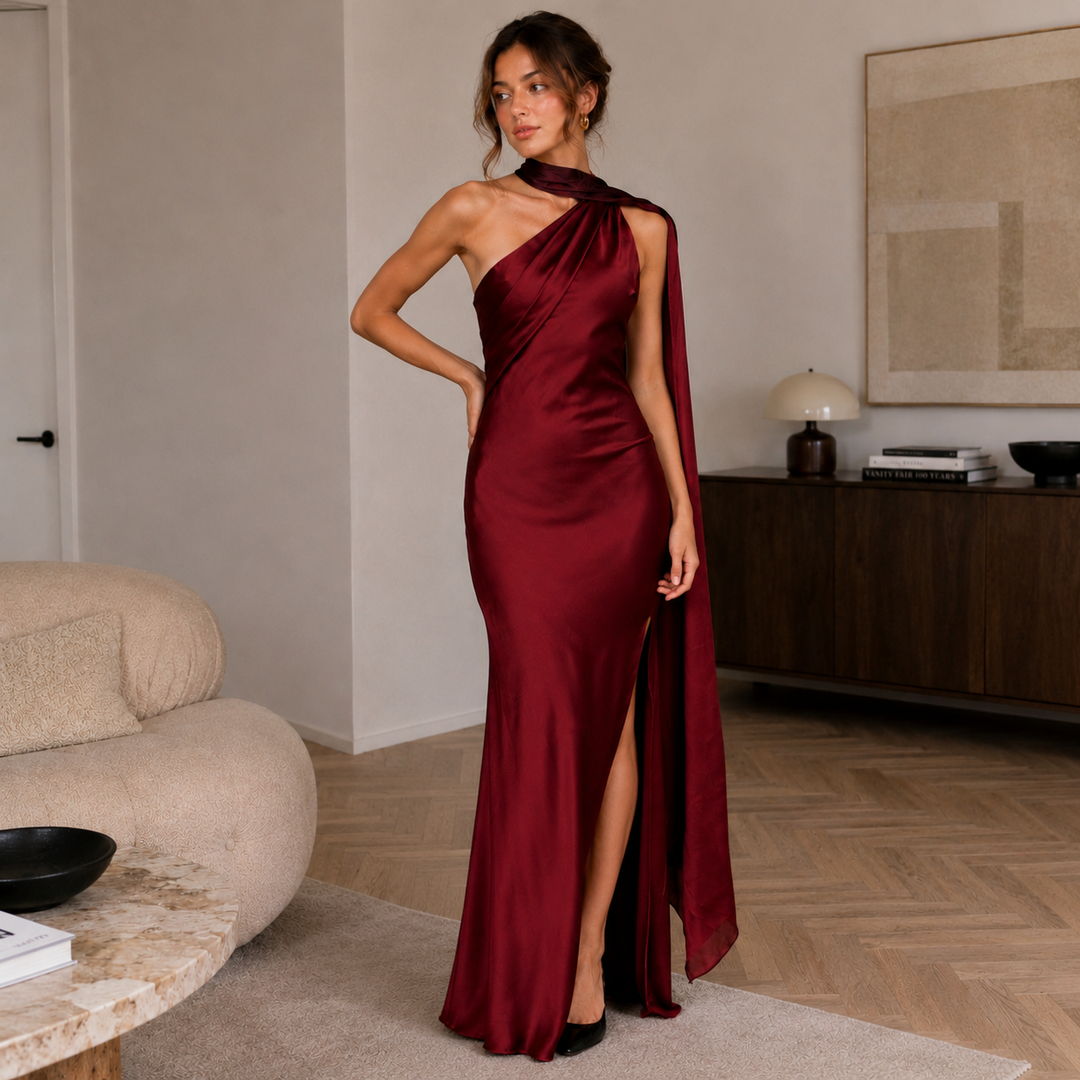 Glide | Satin One Shoulder Maxi Dress