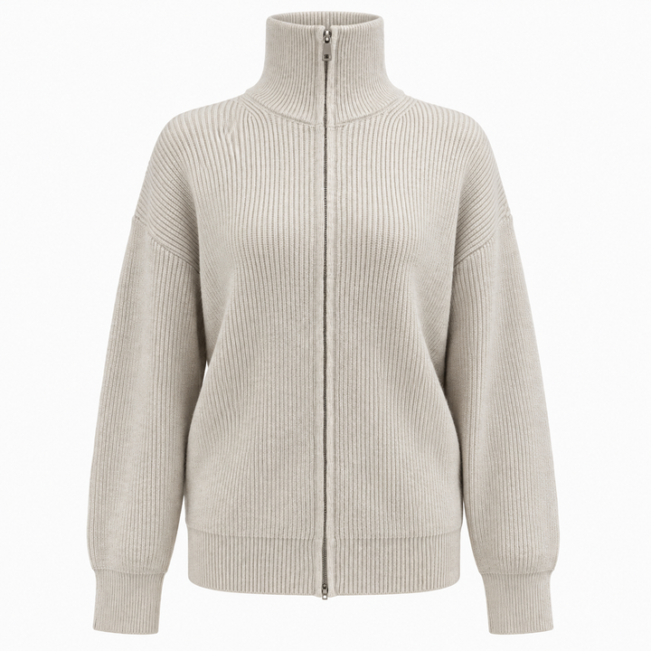 Nest | Chunky Ribbed Knit Funnel Neck Zip Up Cardigan