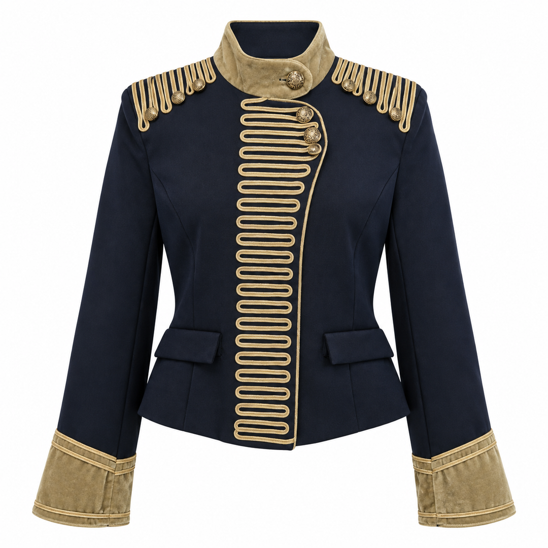 Tell | Navy Gold Trim Cropped Military Jacket